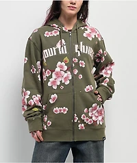 Your Highness Cherry Blossom Green Zip Hoodie