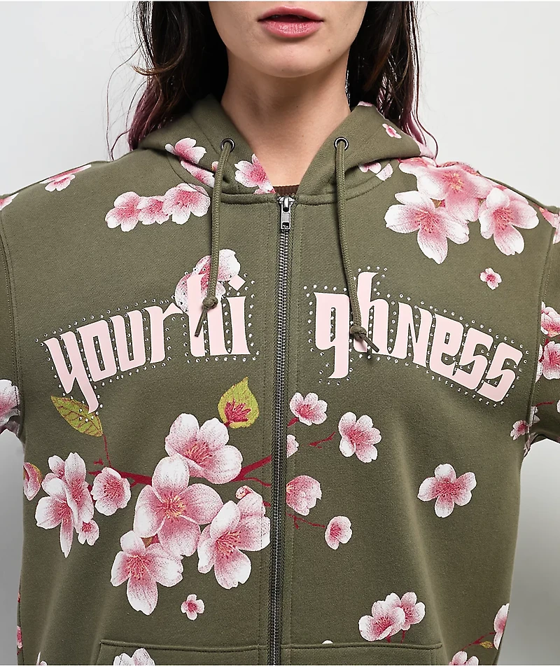 Your Highness Cherry Blossom Green Zip Hoodie