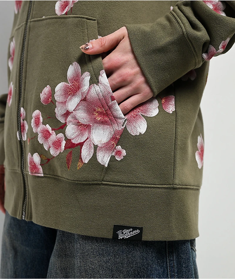 Your Highness Cherry Blossom Green Zip Hoodie