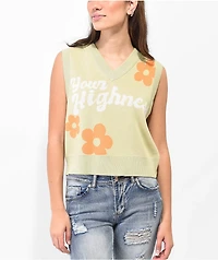 Your Highness Freefall Green Crop Sweater Vest