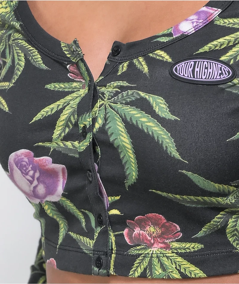 Your Highness Green Dream Black Long Sleeve Crop Top