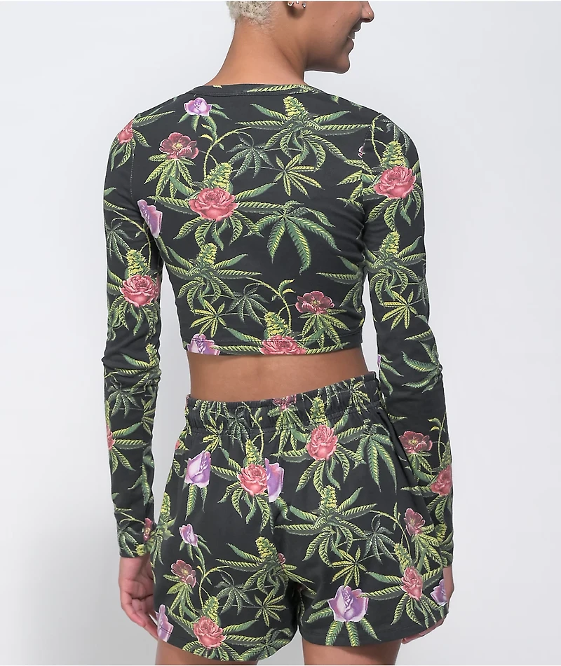 Your Highness Green Dream Black Long Sleeve Crop Top