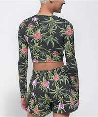 Your Highness Green Dream Black Long Sleeve Crop Top