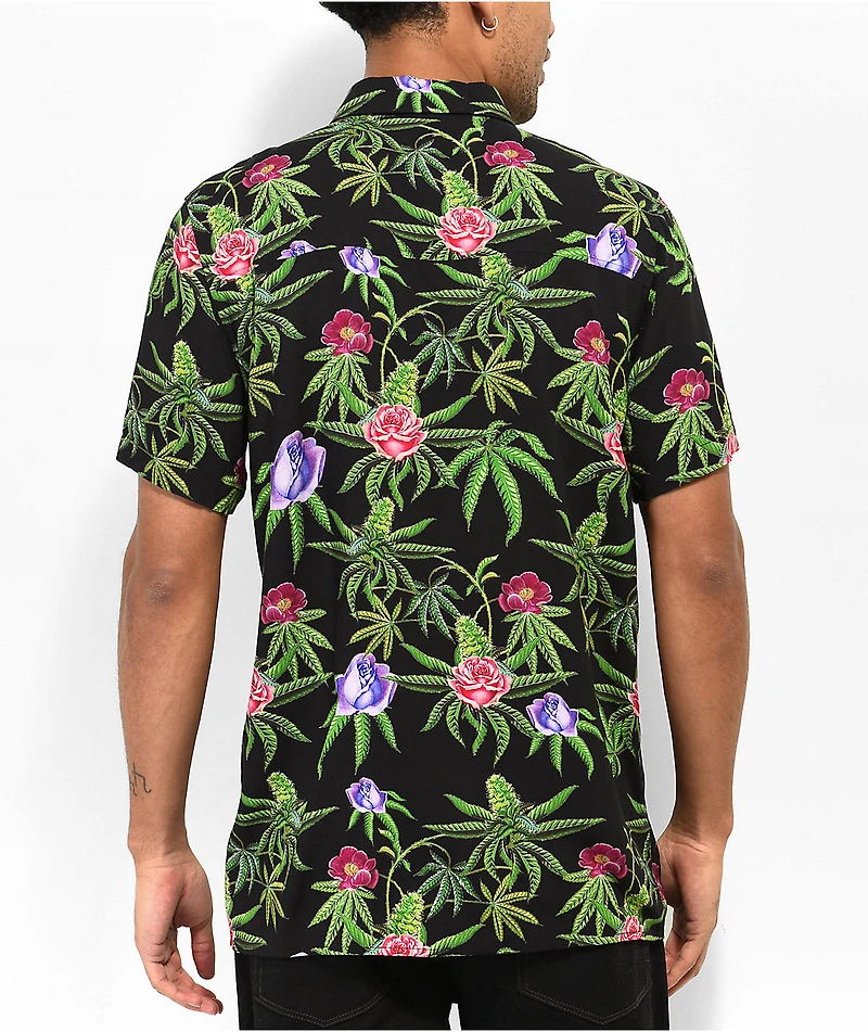 Your Highness Green Dream Black Short Sleeve Button Up Shirt