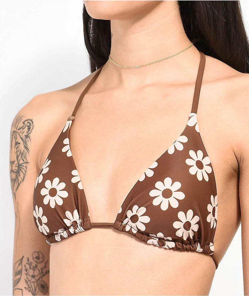 Your Highness Hazy Daisy Brown Triangle Bikini Top