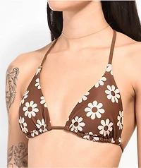 Your Highness Hazy Daisy Brown Triangle Bikini Top