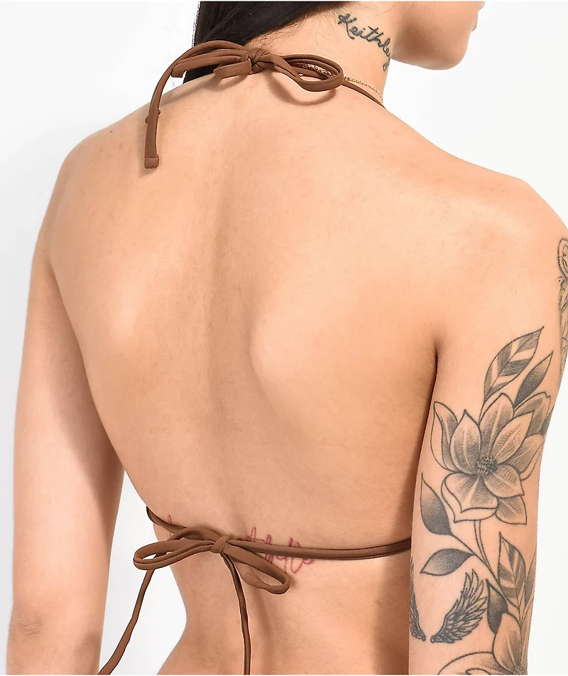 Your Highness Hazy Daisy Brown Triangle Bikini Top