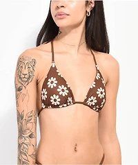 Your Highness Hazy Daisy Brown Triangle Bikini Top