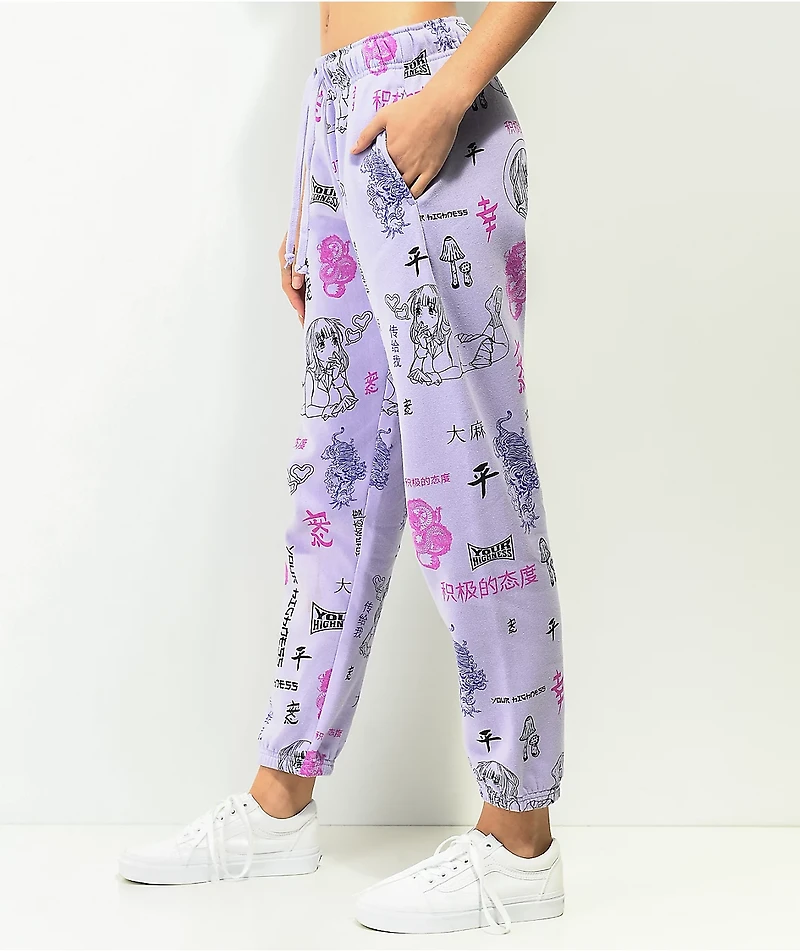 Your Highness Puff AOP Purple Sweatpants