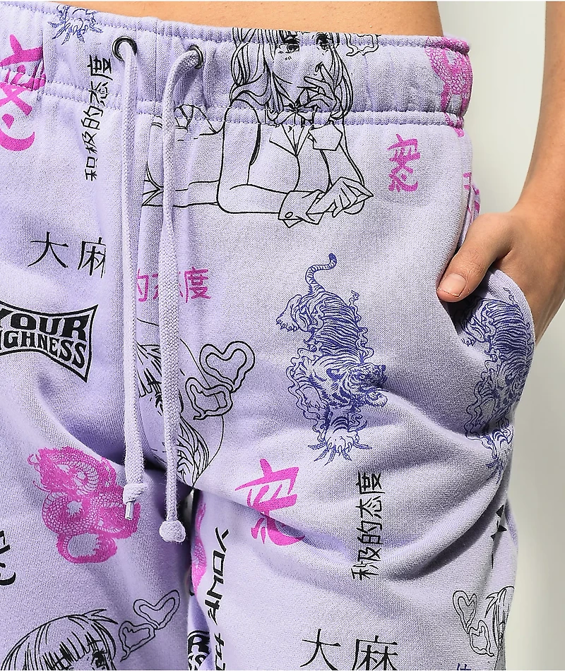 Your Highness Puff AOP Purple Sweatpants