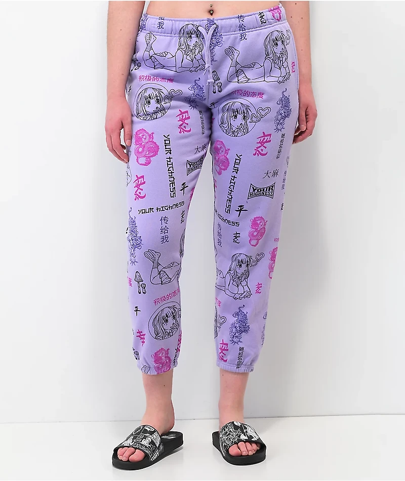 Your Highness Puff AOP Purple Sweatpants