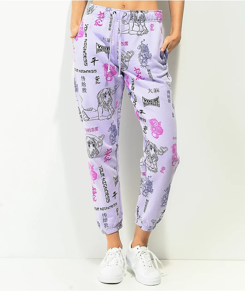 Your Highness Puff AOP Purple Sweatpants