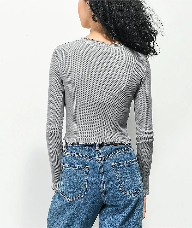 Your Highness Scheming Waffles Grey Crop Long Sleeve T-Shirt