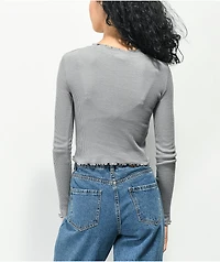Your Highness Scheming Waffles Grey Crop Long Sleeve T-Shirt