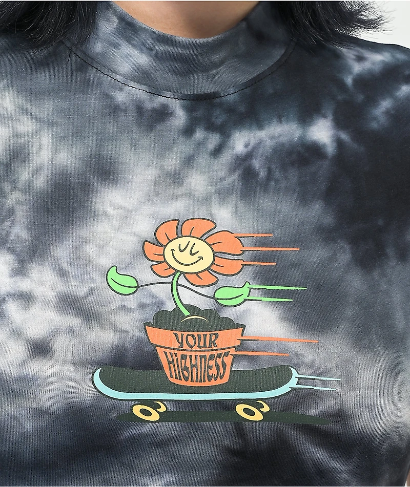 Your Highness Shredding Daisy Black Tie Dye Crop T-Shirt