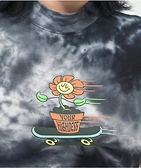 Your Highness Shredding Daisy Black Tie Dye Crop T-Shirt