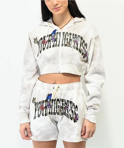 Your Highness Woodlands White & Grey Crop Zip Hoodie