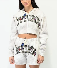 Your Highness Woodlands White & Grey Crop Zip Hoodie