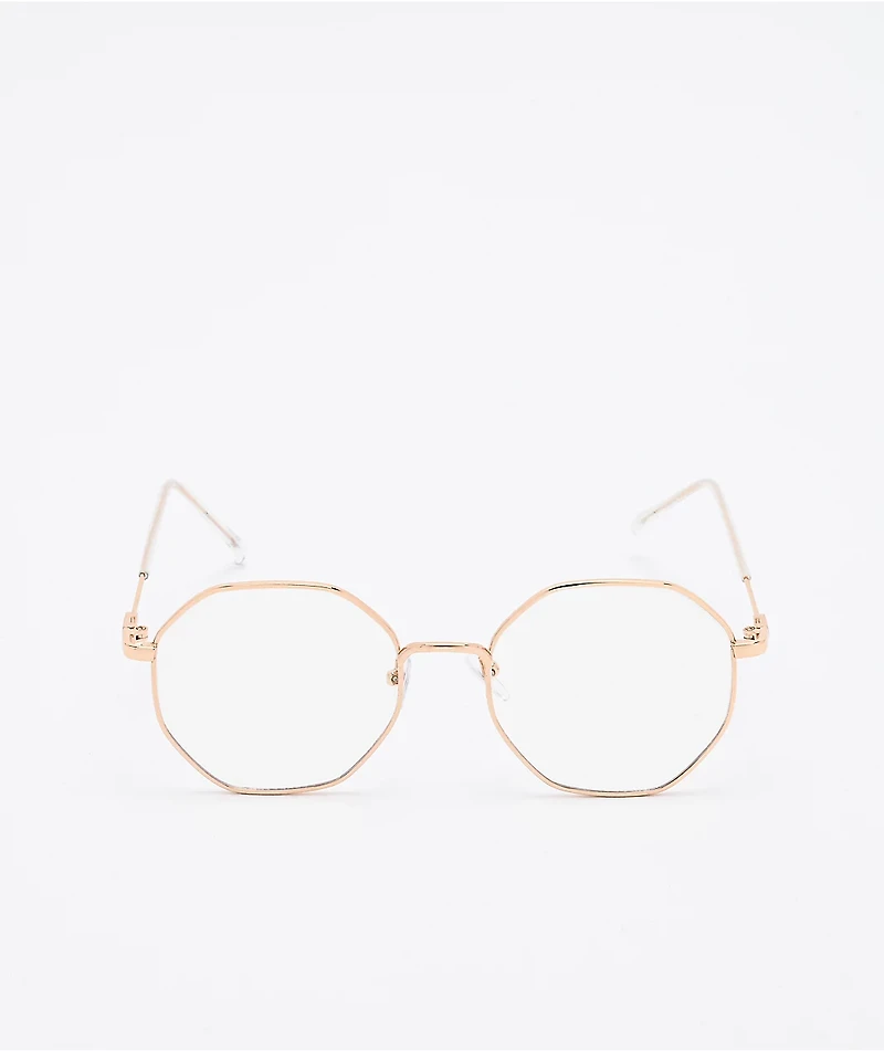 Zeb Gold & Clear Hexagon Sunglasses