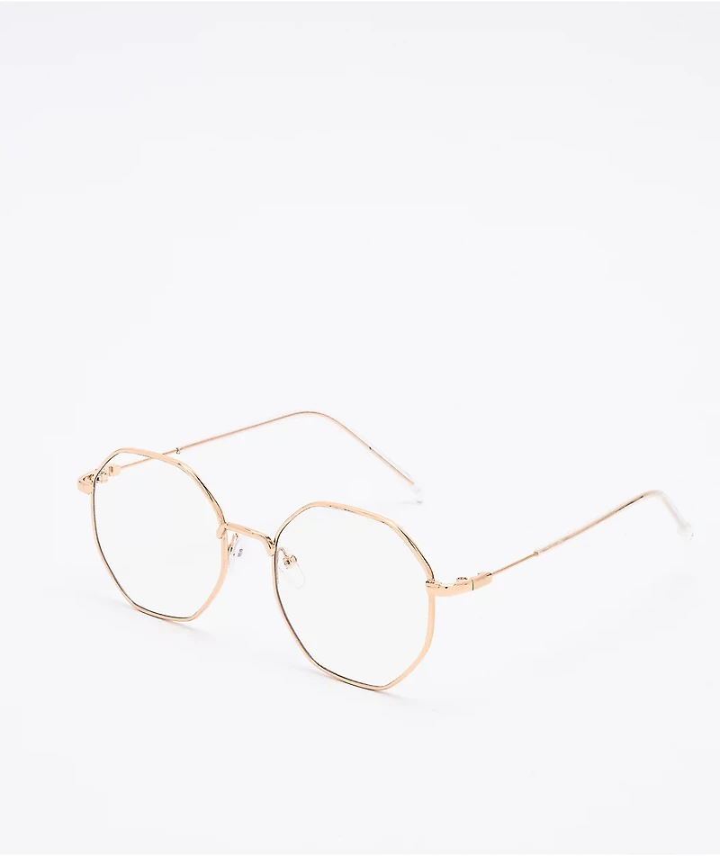 Zeb Gold & Clear Hexagon Sunglasses
