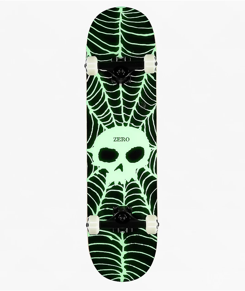 Zero Spider Web Single Skull Glow In The Dark 8.0" Skateboard Complete