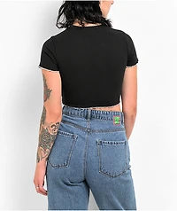 Zine Angie Lettuce Hem Black Crop T-Shirt