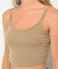 Zine Baby Rib Khaki Crop Tank Top