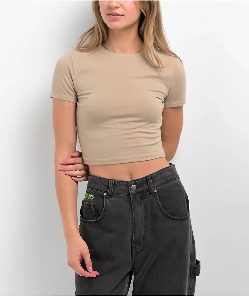 Zine Brianna Khaki Buckle Crop T-Shirt