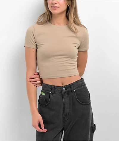 Zine Brianna Khaki Buckle Crop T-Shirt