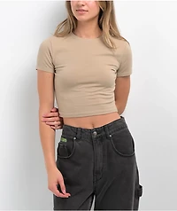 Zine Brianna Khaki Buckle Crop T-Shirt