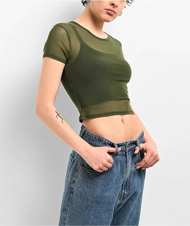 Zine Cashie Green Mesh Crop T-Shirt