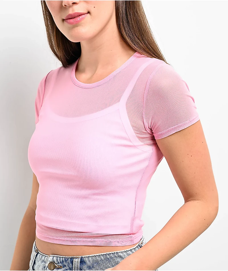 Zine Cashie Pink Mesh Crop T-Shirt
