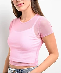 Zine Cashie Pink Mesh Crop T-Shirt
