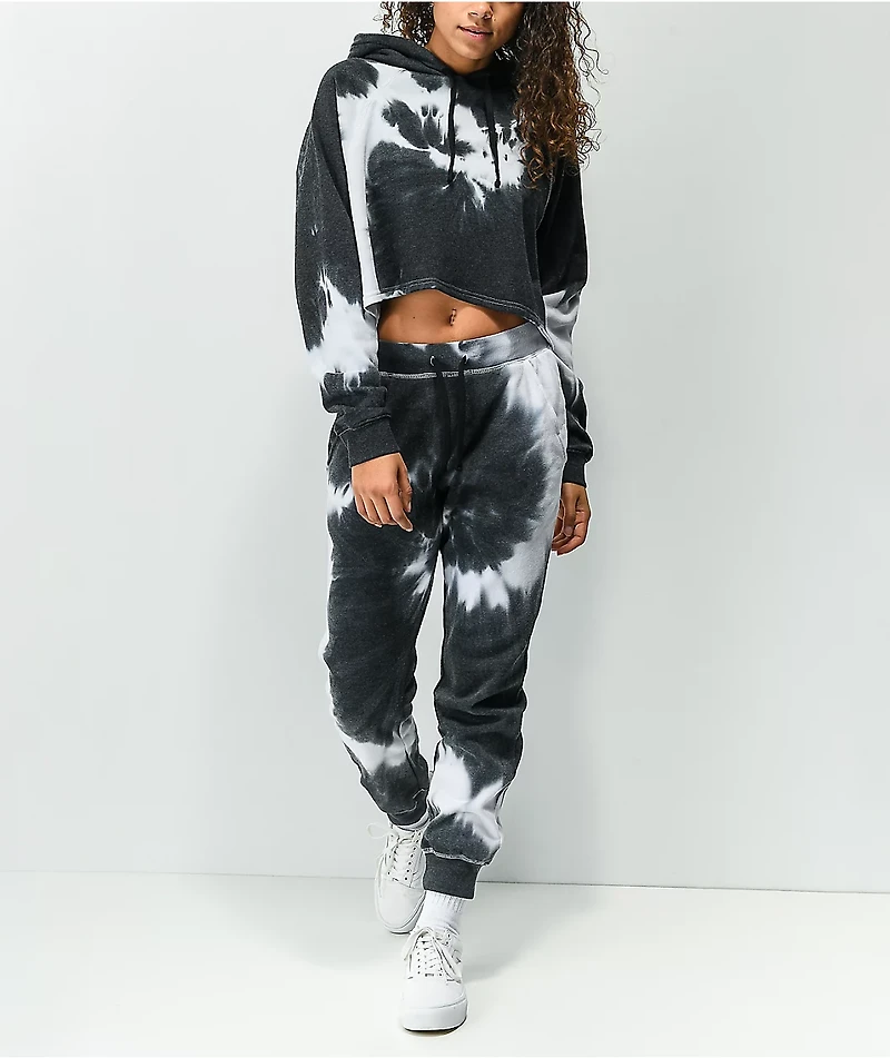 Zine Ellis Black & White Tie Dye Crop Hoodie