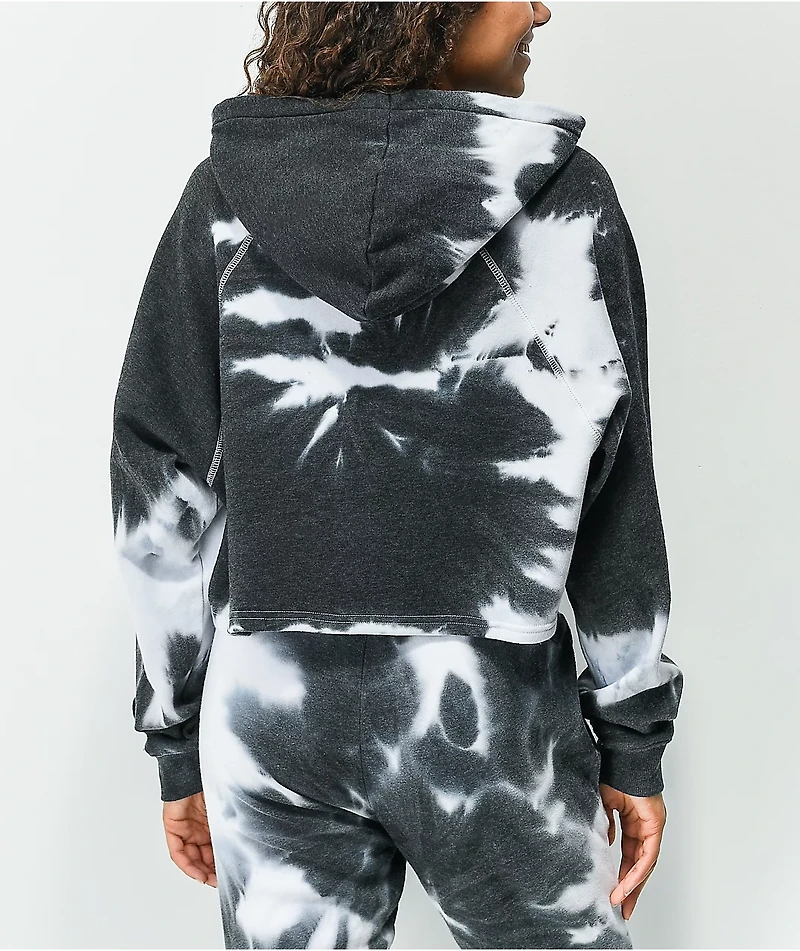 Zine Ellis Black & White Tie Dye Crop Hoodie
