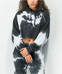 Zine Ellis Black & White Tie Dye Crop Hoodie