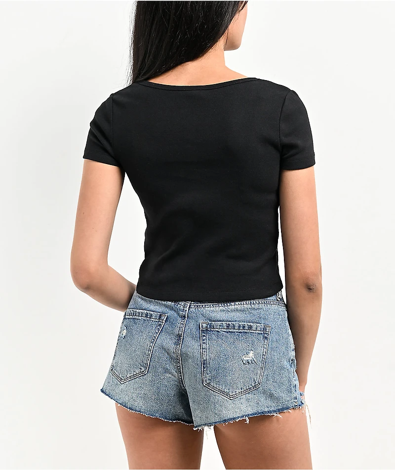 Zine Hannie Black Crop Henley T-Shirt
