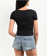 Zine Hannie Black Crop Henley T-Shirt