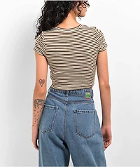 Zine Irina Green & Brown Crop Stripe T-Shirt
