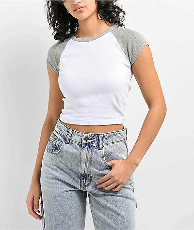 Zine Pammie White & Grey Raglan Crop T-Shirt