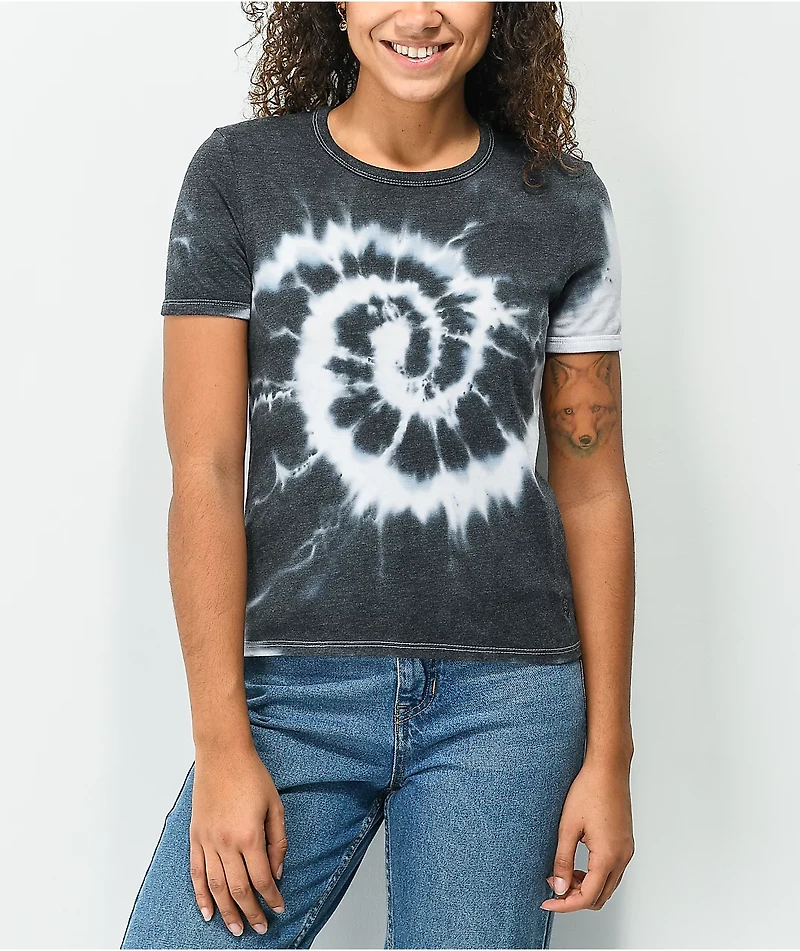 Zine Phinney Black & White Tie Dye Crop T-Shirt