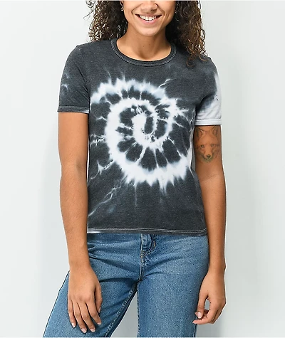 Zine Phinney Black & White Tie Dye Crop T-Shirt