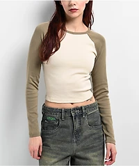 Zine Sam Parchment Raglan Long Sleeve Crop T-Shirt