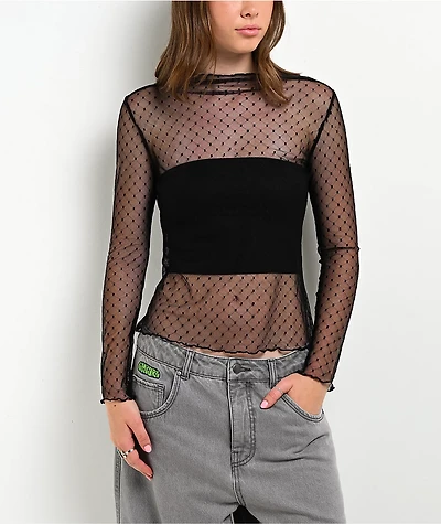 Zutter Swiss Dot Lace Black Long Sleeve Shirt