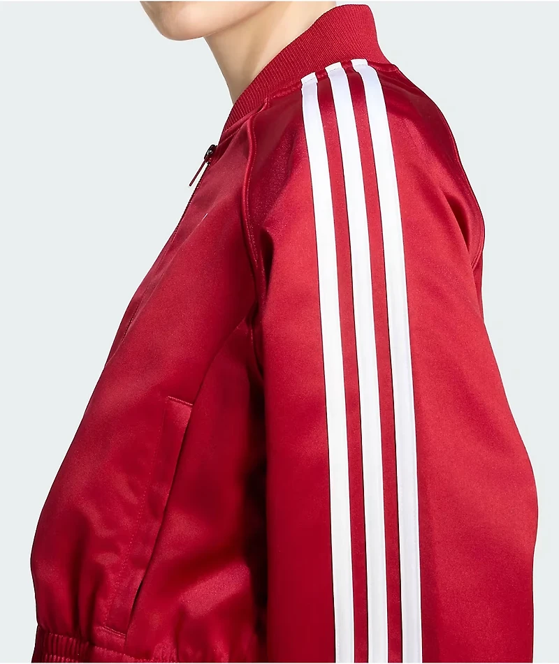 adidas Adicolor Red Satin Crop Zip Track Jacket