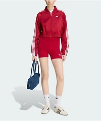 adidas Adicolor Red Satin Crop Zip Track Jacket