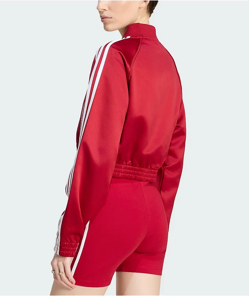 adidas Adicolor Red Satin Crop Zip Track Jacket