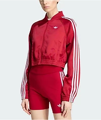 adidas Adicolor Red Satin Crop Zip Track Jacket