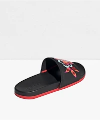 adidas Adilette Comfort Floral Black & Red Slide Sandals