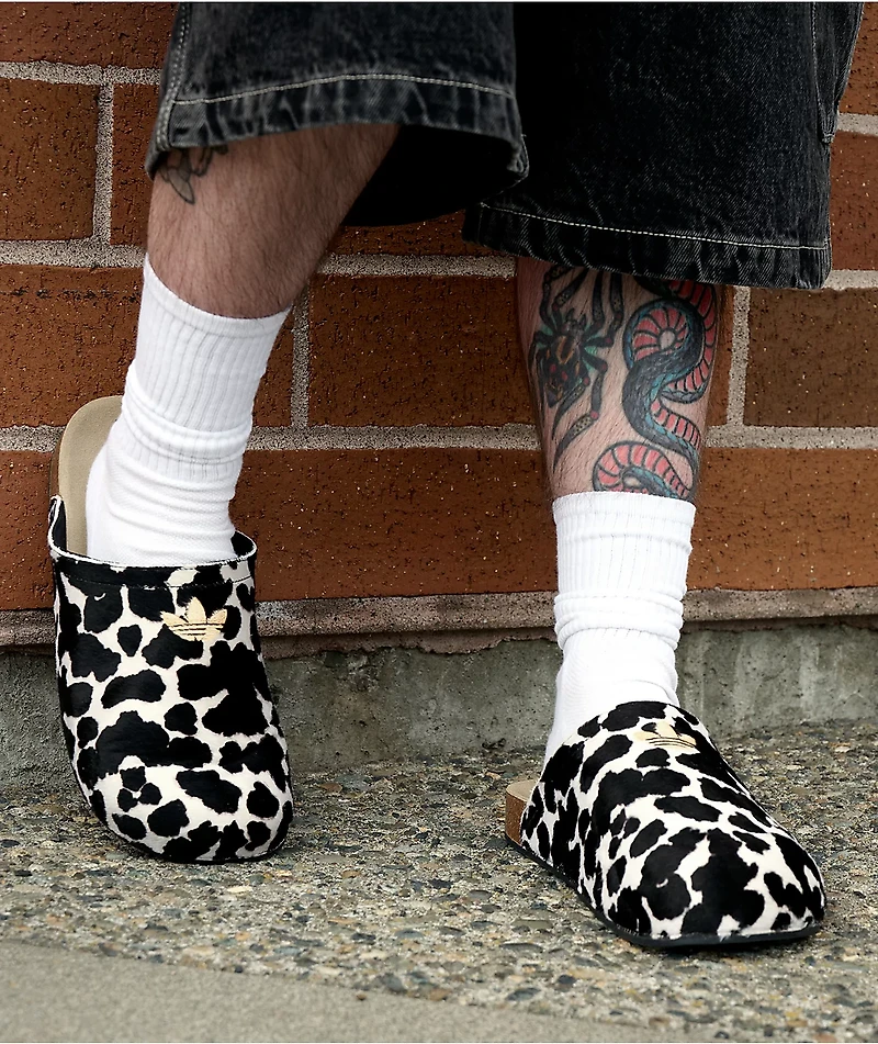 adidas Adimule Black & White Cow Print Mule Sandals